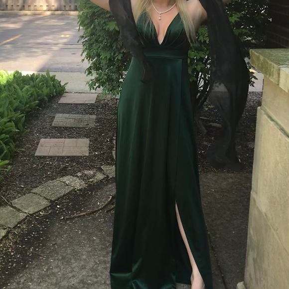 Emerald Green Split Prom Dress - Picture 6 of 7